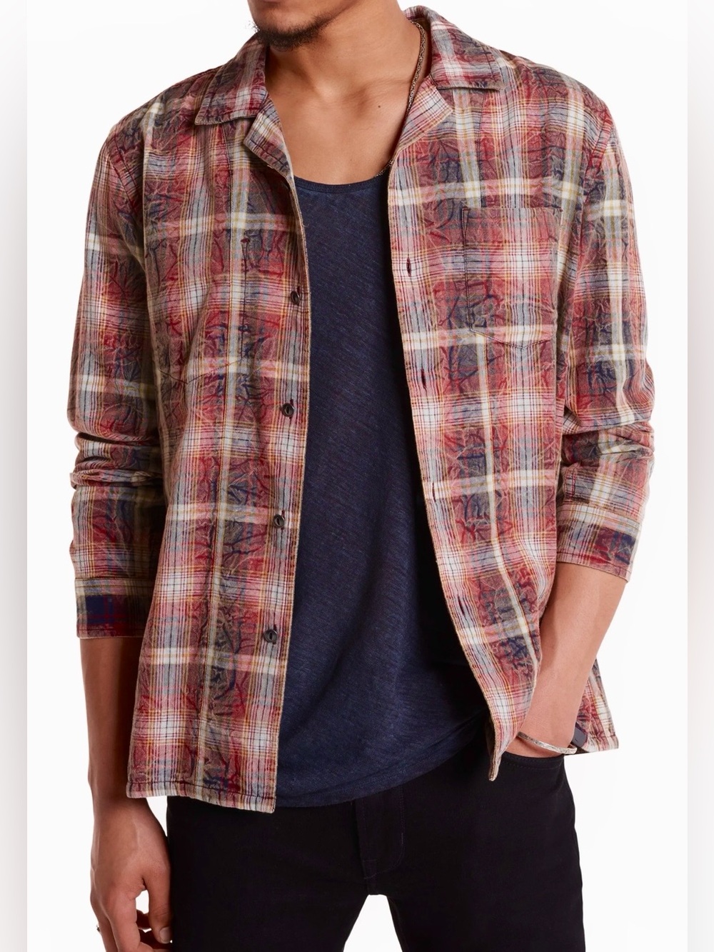 JOHN VARVATOS PLAID LONG SLEEVE BUTTON UP SHIRT NWT